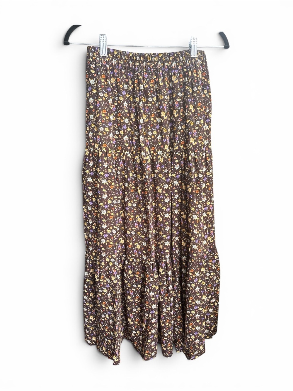 Tiered Floral Maxi Skirt - Brown Floral